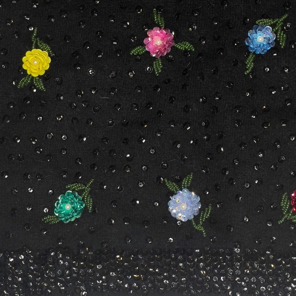 Vintage Sleeveless Sweater - Cyn Les Hand Beaded Sequin Rosette Black - Size 36 - Picture 9 of 11